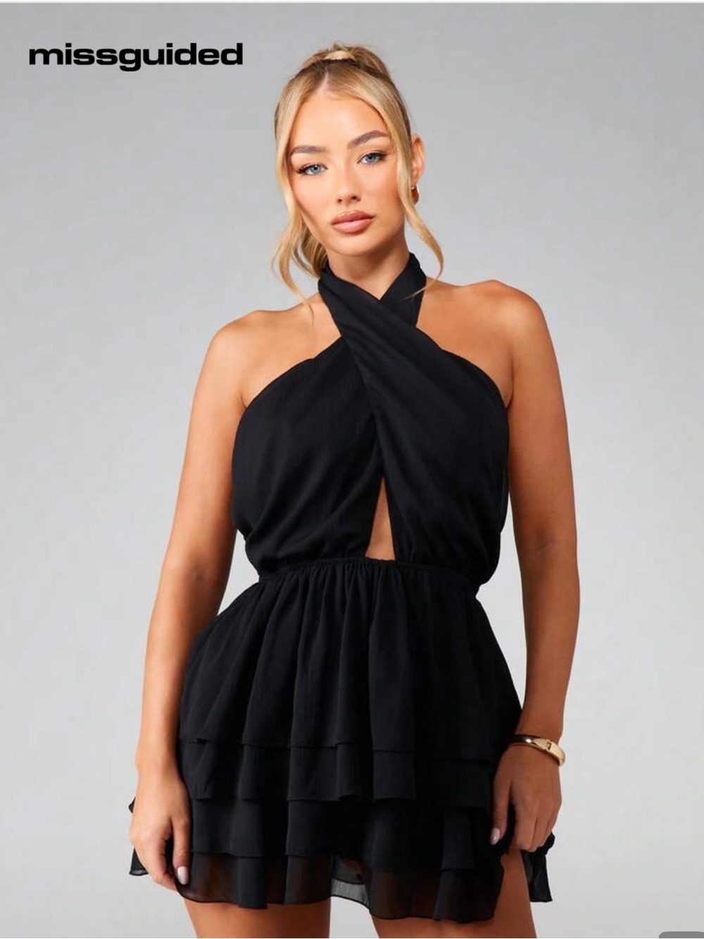 Missguided Black Crisscross Halter Mini Dress
